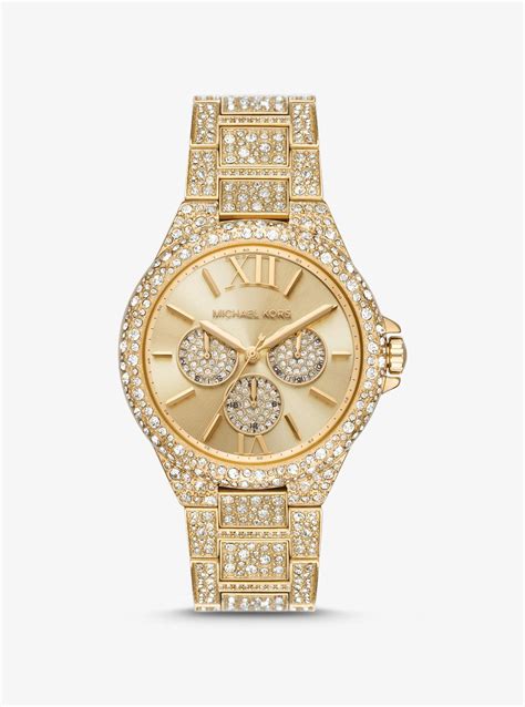 oversized camille pavé gold-tone watch|camille pave gold tone watch.